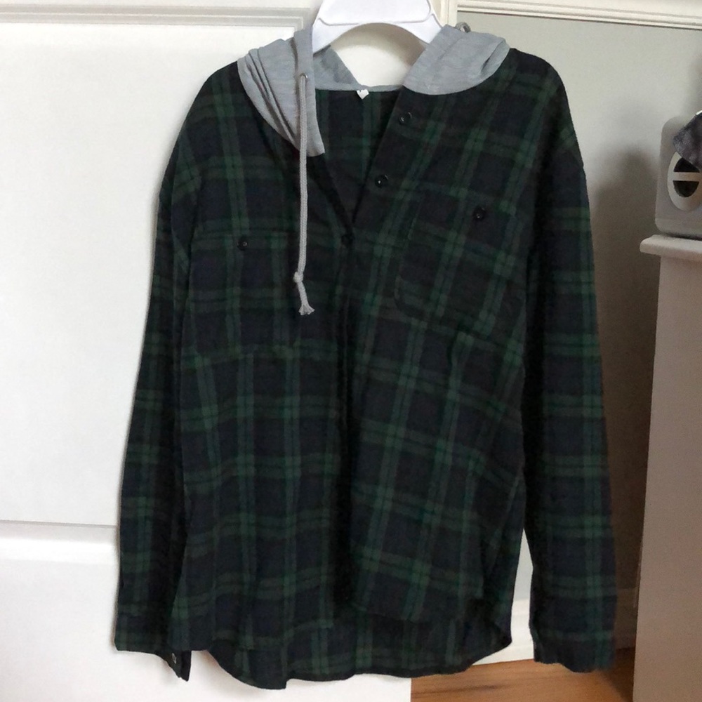 flannel with hoodie button down